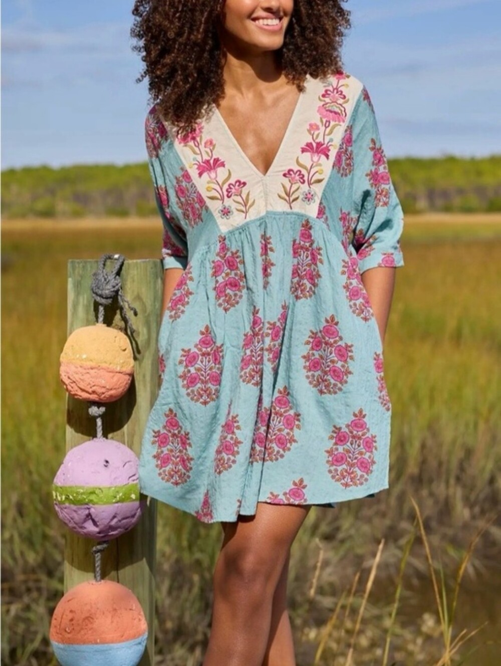 Natural Life Embroidered Stella V-neck Dress- XL - Picture 3 of 7